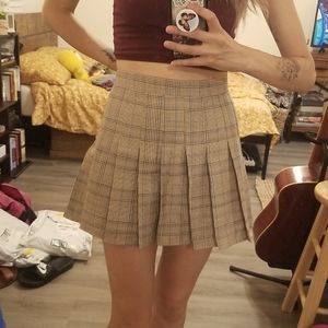 Women’s Girls Tan Beige Plaid Mini Skirt with Shorts